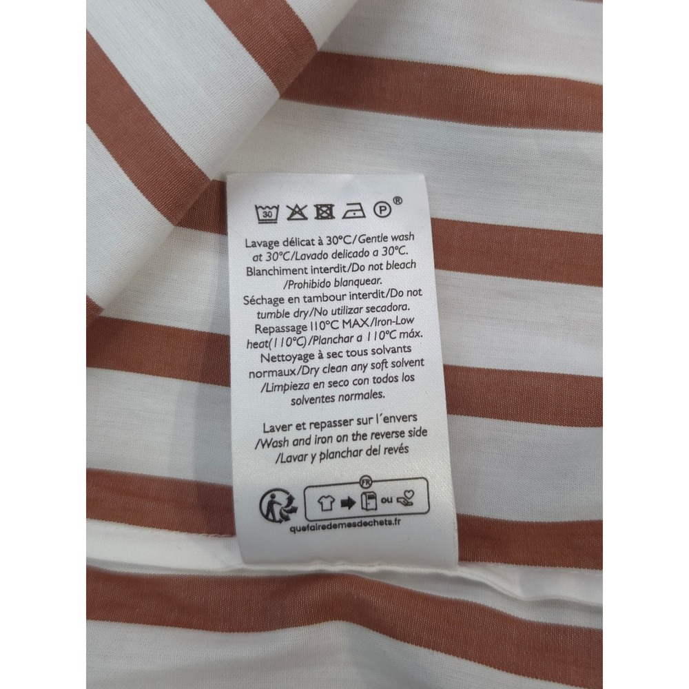Sezane Bilma Shirt Womens 16 Organic Cotton Camel White Striped Button Down - Picture 7 of 11